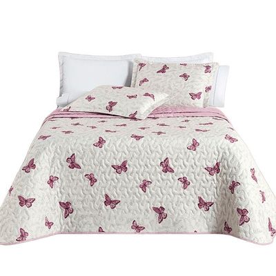 Kit Cobre Leito Colcha Júlia Queen 3 Peças Micropercal 200 Fios Dupla Face Estampado - Borboleta