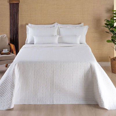 Kit Cobre Leito King 7 Peças Bordado Urbany 100% Poliéster Hipercal 400 Fios Cor:branco