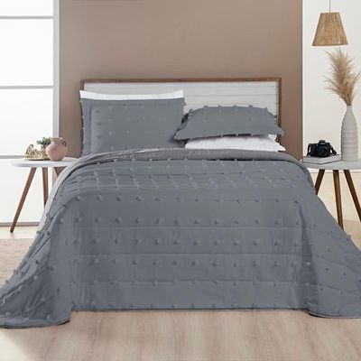 Kit Cobre Leito Colcha Sofist Queen 3 Peças Micropercal 300 Fios Cinza