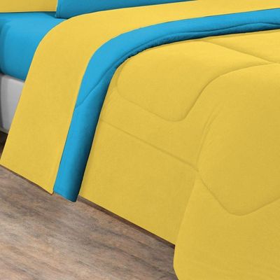 Kit Edredom + Jogo De Lençol Malha 100% Algodão Gran Moratta 7 Peças Casal - Amarelo-azul Turquesa