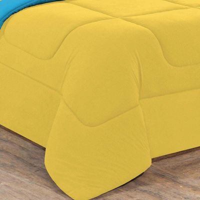 Kit Edredom + Jogo De Lençol Malha 100% Algodão Gran Moratta 7 Peças Casal - Amarelo-azul Turquesa