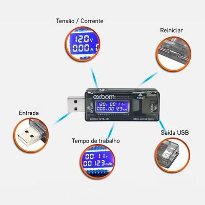 Testador Digital De Voltagem E Amperagem Usb