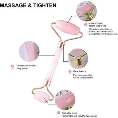 Rolo Massageador Facial Pedra Quartzo Anti Estresse E Anti Rugas Massoterapia Rolo Rosa
