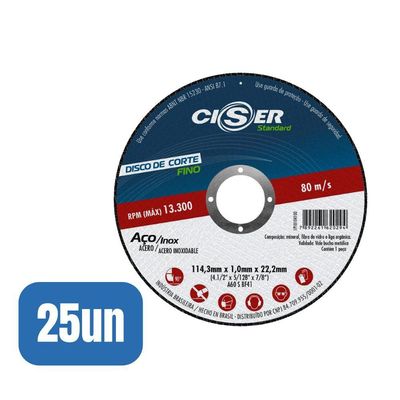 25 Discos Corte Std Aço/inox 115x1,0x22mm - Ciser