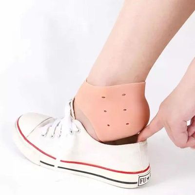 Par Meia Silicone Anti Rachadura Calcanhar Hidratante Bege