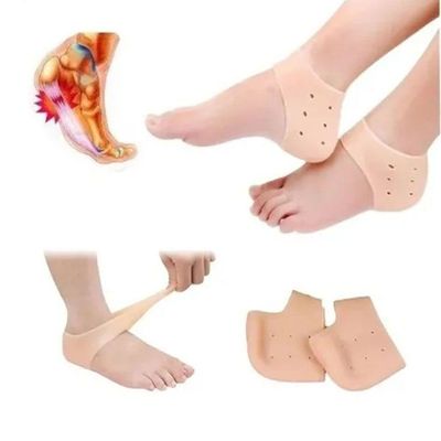Par Meia Silicone Anti Rachadura Calcanhar Hidratante Bege