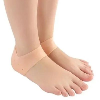 Par Meia Silicone Anti Rachadura Calcanhar Hidratante Bege