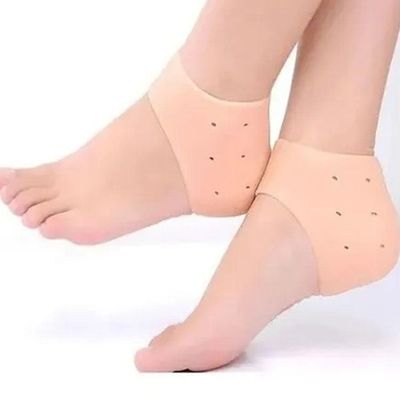 Par Meia Silicone Anti Rachadura Calcanhar Hidratante Bege