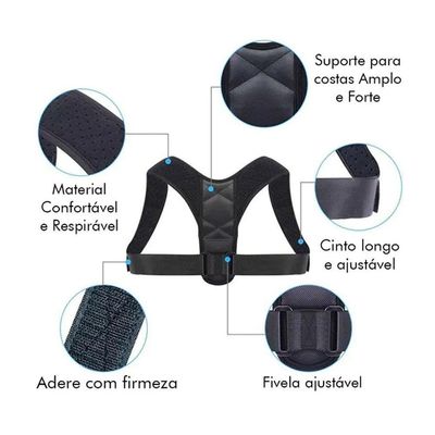 Colete Corretor Postural Sml Suporte Ajustável - Unissex Cor:preto