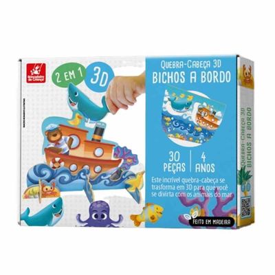 Quebra-Cabeça 3D - Bichos A Bordo - Madeira - 2655 - Brincadeira De Criança