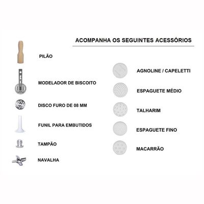 Moedor Carne E Extrusor Massa Pro Branco Boca 08 Motor 1/3 Cv 220v - Anodilar 220v