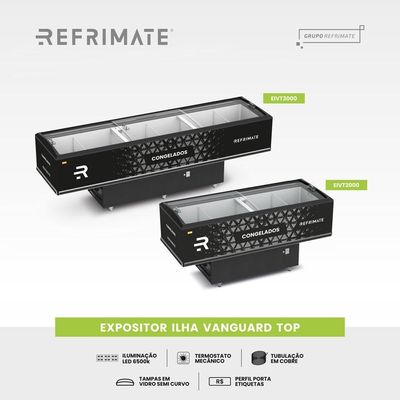 Expositor Ilha Vanguard Top De Congelados E Resfriados Vidro Semicurvo 2,00m Eivt 2000 -127V