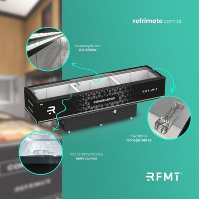 Expositor Ilha Vanguard Top De Congelados E Resfriados Vidro Semicurvo 2,00m Eivt Refrimate 220v