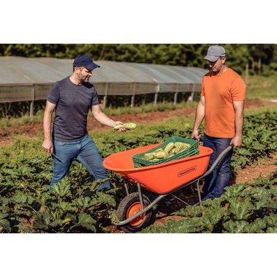Carrinho Mão Tramontina Com Caçamba Plástica Laranja Extrafunda 48mm 110 L Braço Metálico Pneu