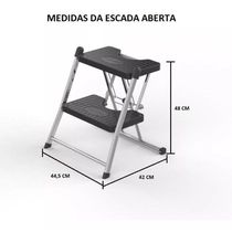 Escada Alcance 2 Degraus Dobrável 120 Kg Cromada Anodilar