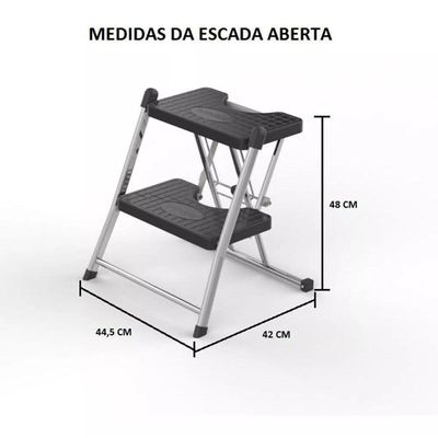 Escada Alcance 2 Degraus Dobrável 120 Kg Cromada Anodilar