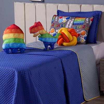 Cobre Leito Pop It Azul Dupla Face Almofadas Solteiro 6 Peça