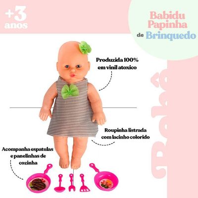 Boneca Babidu Papinha Com Acessórios De Cozinha