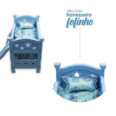 Berço De Boneca Beliche Com Escorregador E Colchão Cor:azul