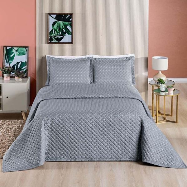 Kit Cobre Leito Vênus CasalLiso 3 Peças - Cinza