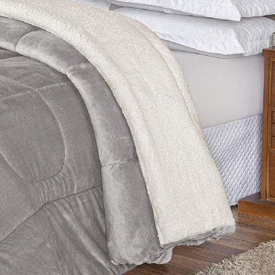 Coberdrom King Noruega Sherpa + Manta Flannel 1Pç - Cinza