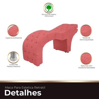 Maca Capitone Reclinável Estofada Para Estetica Facial Sombrancelha E Cílios Suede Yasmim Cor Rose