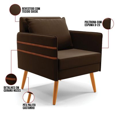 Kit 01 Namoradeira E 02 Poltronas Suede Marrom Castanho