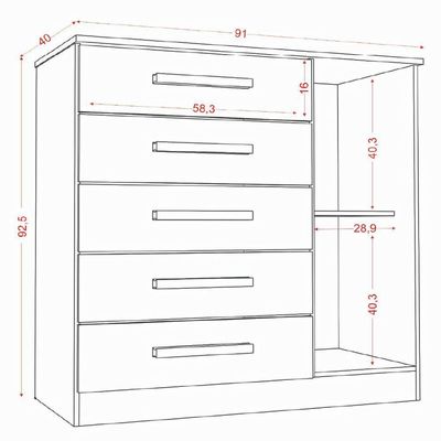Cômoda Sapateira Multiuso 5 Gavetas 1 Porta Milão Aramóveis Madeir/off