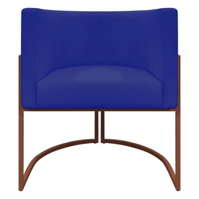 Kit 2 Poltronas Recepção Luna Base De Ferro Bronze - Azul-royal Corino