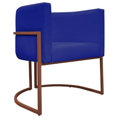 Kit 2 Poltronas Recepção Luna Base De Ferro Bronze - Azul-royal Corino