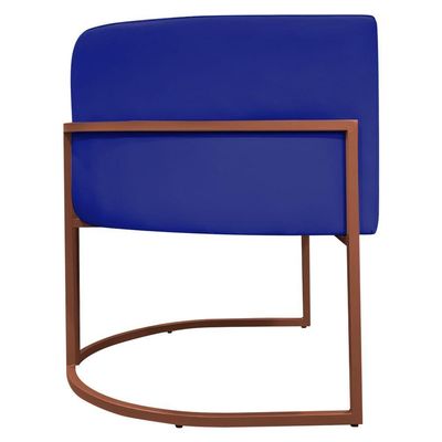 Kit 2 Poltronas Recepção Luna Base De Ferro Bronze - Azul-royal Corino