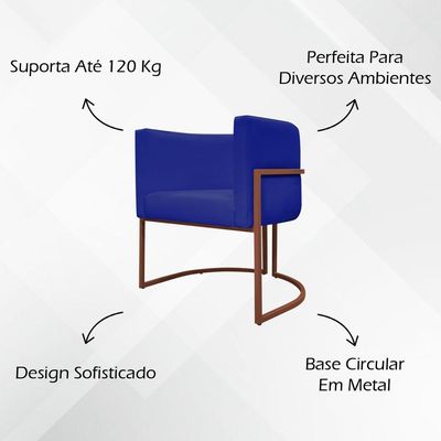 Kit 2 Poltronas Recepção Luna Base De Ferro Bronze - Azul-royal Corino
