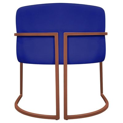 Kit 2 Poltronas Recepção Luna Base De Ferro Bronze - Azul-royal Corino
