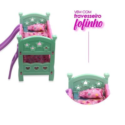 Berço De Boneca Beliche Com Escorregador E Colchão Cor:rosa