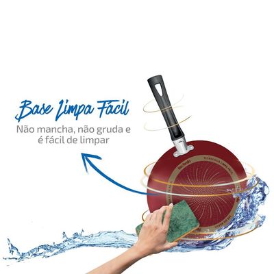Frigideira Francesa 24cm Antiaderente Rochedo Limpa Fácil Vermelha