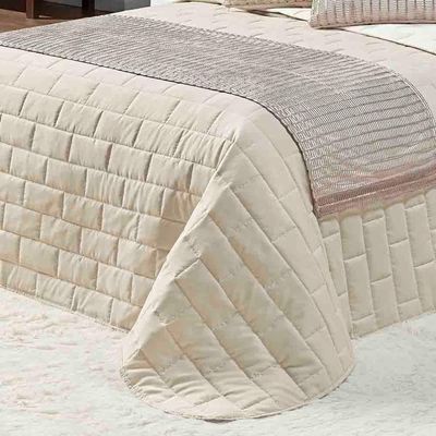 Kit Cobre Leito Colcha Luxo King 10 Peças Micropercal 200 Fios Dupla Face Xale Brilhante - Bege