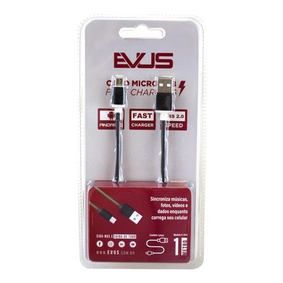 Cabo USB EVUS FAST Charge Micro USB 5P 1.0M C-054 PTO BLISTR