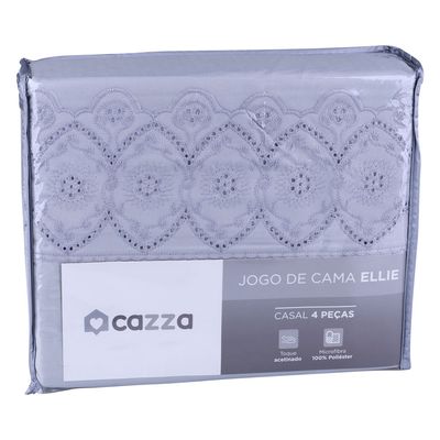 Jogo de Cama Casal com 4 Peças Microfibra Ellie Cazza Cinza