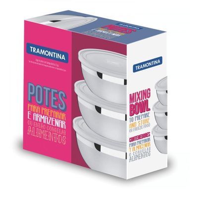 Kit 3 Potes Tramontina Freezinox Inox com Tampa Plástica
