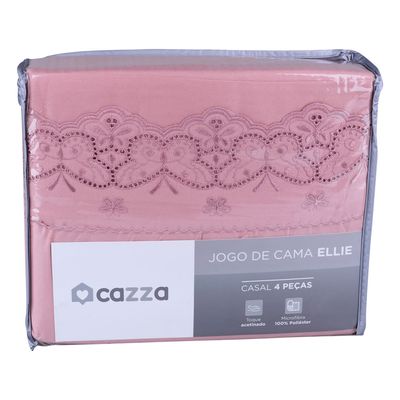 Jogo de Cama Casal com 4 Peças Microfibra Ellie Cazza Rosa