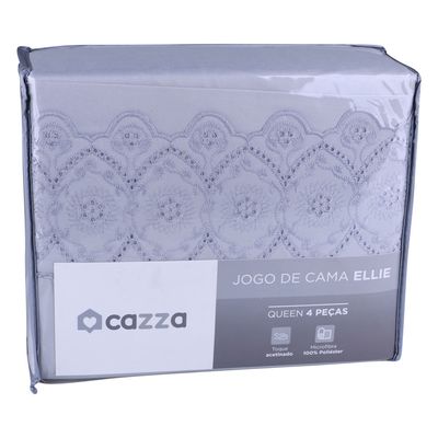 Jogo de Cama Queen com 4 Peças Microfibra Ellie Cazza Cinza