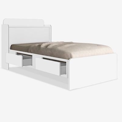 Cama Solteiro Daiane Baú Branco Com Gavetas