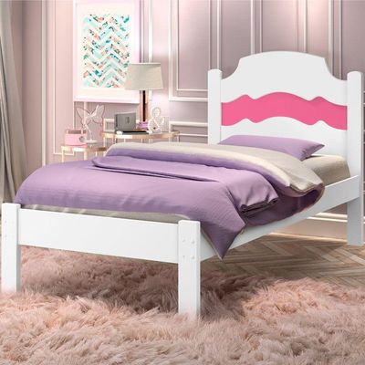 Cama Solteiro Sophia Branco Rosa