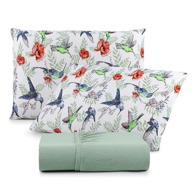 Jogo de Cama Lençol Sonho Bom Queen em Malha Algodão 3 Peças - Verde - 100% Algodão