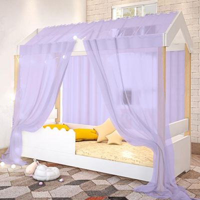 Cama De Solteiro Poppy Branco Com Voal Lilás E Led