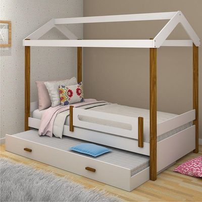 Cama Com Auxiliar Cabana Solteiro Branco E Mel Com Colchão