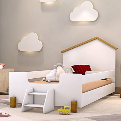 Cama De Solteiro Marques Branco/natural Com Colchão