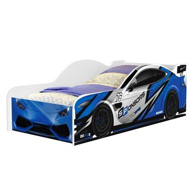 Cama Solteiro Carro Azul Power Com Colchão