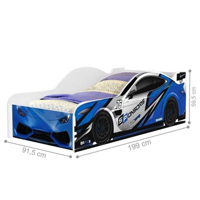 Cama Solteiro Carro Azul Power Com Colchão