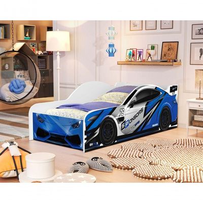 Cama Solteiro Carro Azul Power Com Colchão